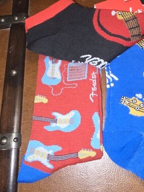 Men's Patterned Crew Socks - Red Guitar Design